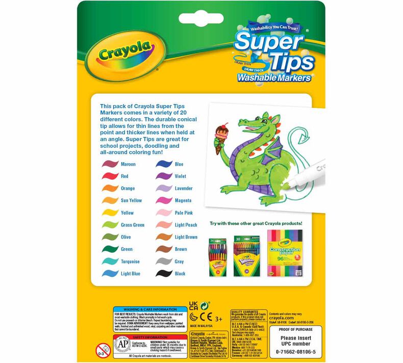 PLUMÓN DELGADO CRAYOLA LAVABLE SUPERTIPS X 20UND